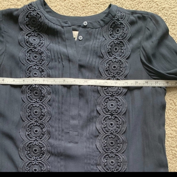 Loft Ruffle and Lace Navy Dress - Picture 7 of 9